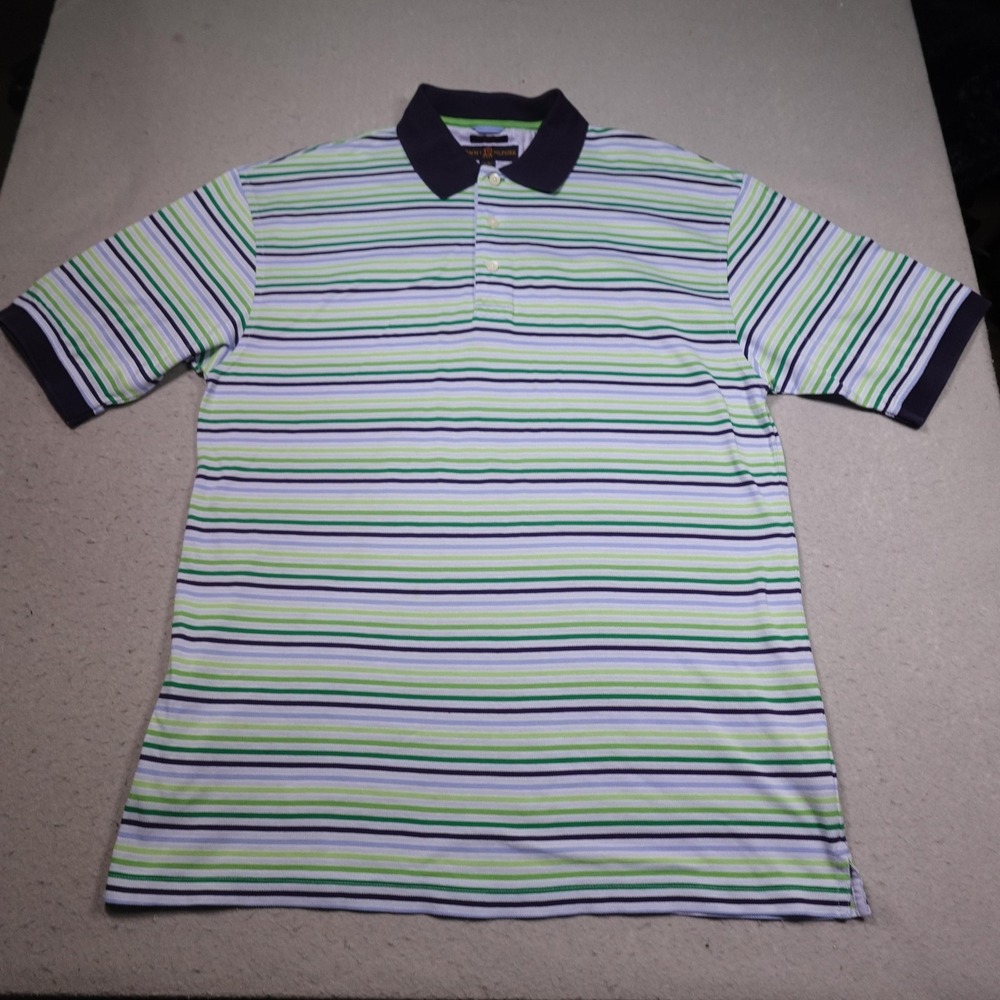 Tommy Hilfiger Golf Polo Shirt Mens Large Green Stripe Mercerized Cotton
